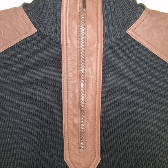 Lauren Ralph Lauren Leather Trim 1/4 Zip Mock Neck Cotton Sweater Sz XL - Picture 2 of 5